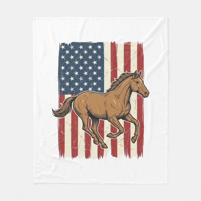 Vintage Löphäst Patriotisk Flagga Tröja Design_ Fleecefilt (Framsidan)