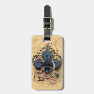 Vintage loppur-de-lis blue metall grunge-effekter bagagebricka