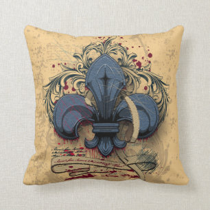 Vintage loppur-de-lis blue metall grunge-effekter kudde