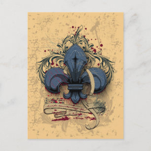 Vintage loppur-de-lis blue metall grunge-effekter vykort