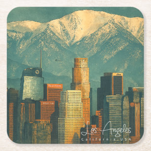 Vintage Los Angeles Akvarell   Retro California Underlägg Papper Kvadrat