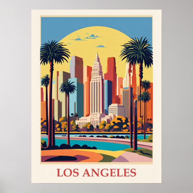 Vintage Los Angeles California Skyline Travel Poster (Framsidan)