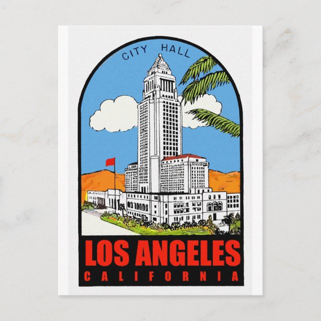 Vintage Los Angeles City Hall-rese Vykort (Framsida)