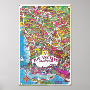 Vintage Los Angeles City i Kalifornien Karta 1981 Poster