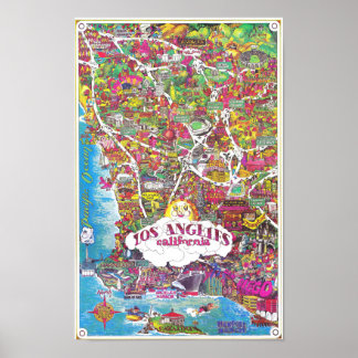 Vintage Los Angeles City i Kalifornien Karta 1981 Poster