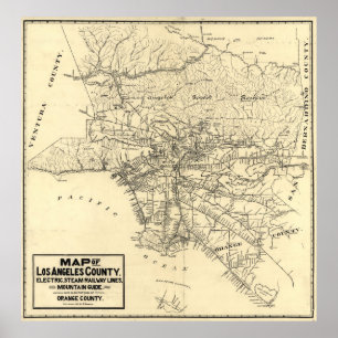Vintage Los Angeles County Railway Karta (1912) Poster