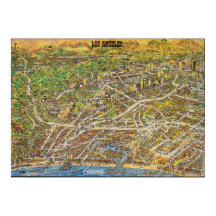 Vintage Los Angeles-illustrerad kartaffisch 1974
