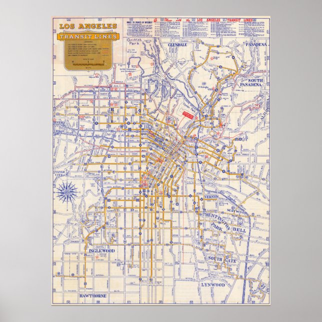 Vintage Los Angeles-kartaffisch 1946 Poster (Framsidan)