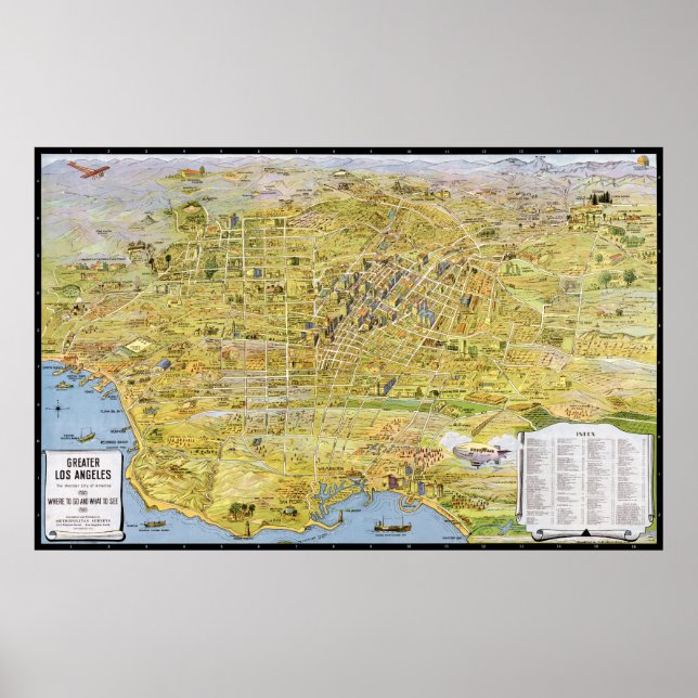 Vintage Los Angeles pictorial karta - 1932 Poster (Framsidan)