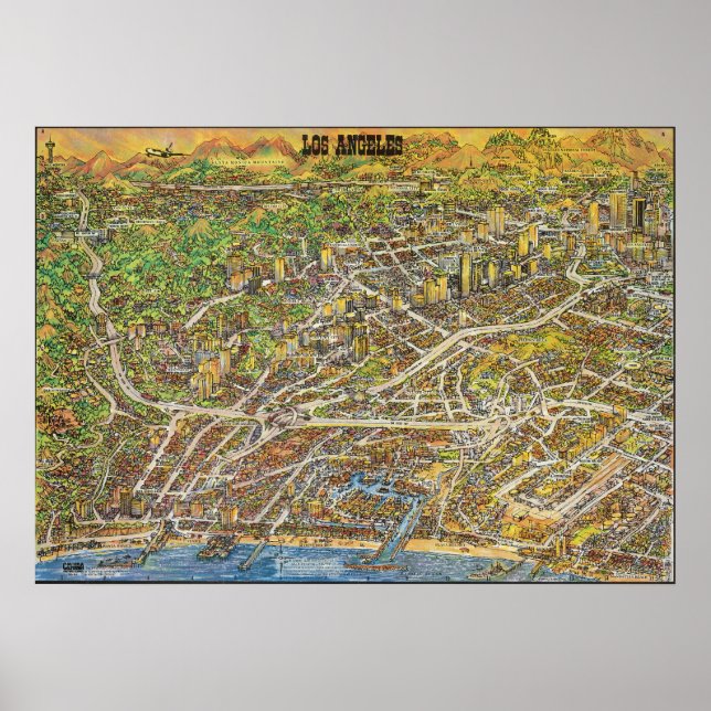 Vintage Los Angeles Pictorial Map Poster 1974 (Framsidan)