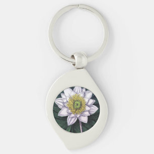 Vintage Lotus Flower Botanical Keychain Swirl Silverfärgad Nyckelring