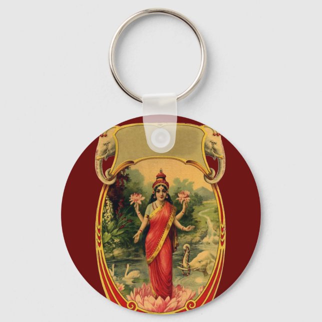 vintage Lotus Flower Hindu Goddess Lakshmi Nyckelring (Framsida)