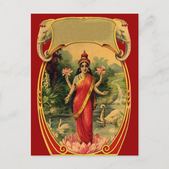 vintage Lotus Flower Hindu Goddess Lakshmi Vykort (Framsida)
