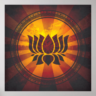 Vintage Lotus Flower Print Poster