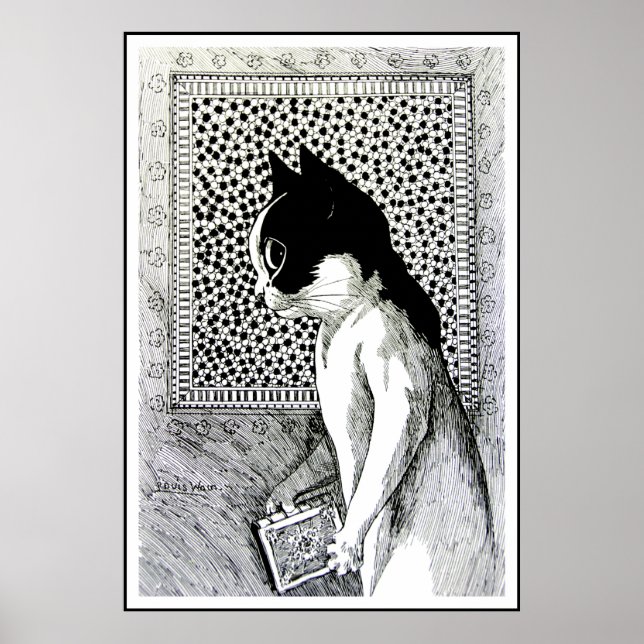 Vintage Louis Wain Bok Älskare Cat Art Poster (Framsidan)