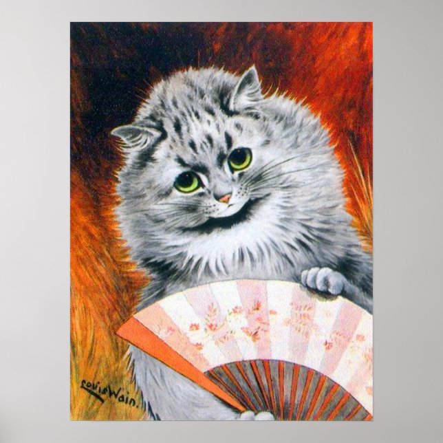 Vintage Louis Wain Cat med Fläkt Poster (Framsidan)