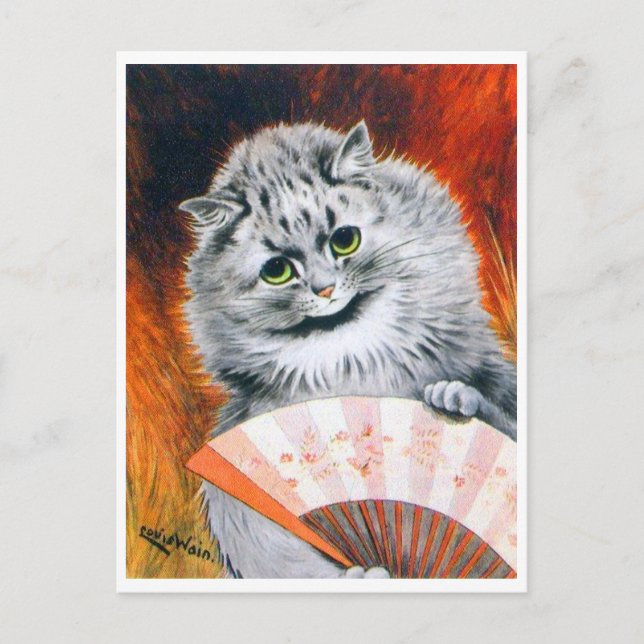 Vintage Louis Wain Cat med Fläkt vykort (Framsida)