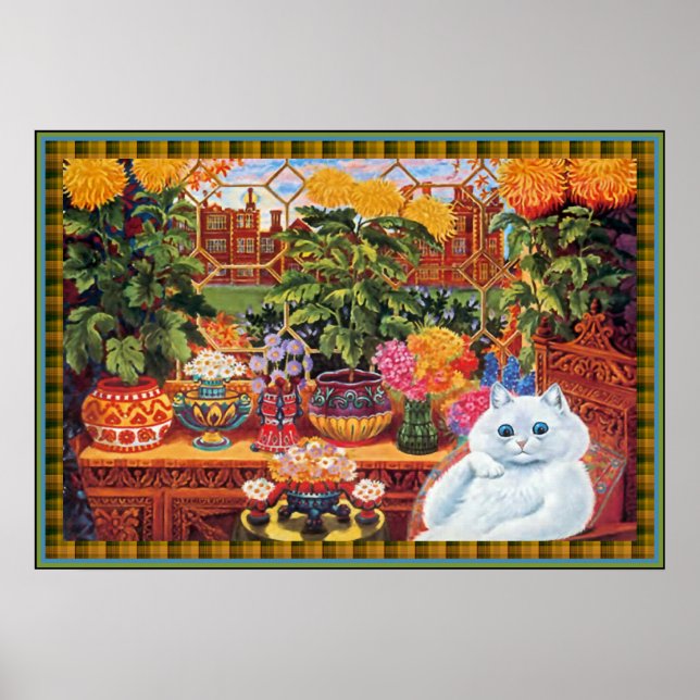 Vintage Louis Wain Flower Älskare Cat Poster Skriv (Framsidan)