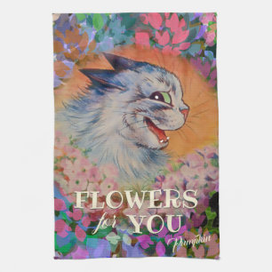 Vintage Louis Wain Lycklig Flower Cat Art Kökshandduk