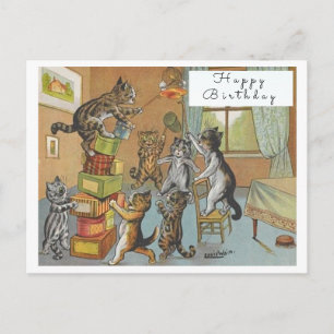 Vintage Louis Wain Roliga Katter Konst Glad Födels Vykort