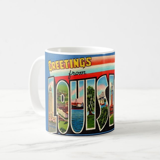 Vintage Louisiana Hälsningar Postkort Kaffemugg (Framsida vänster)