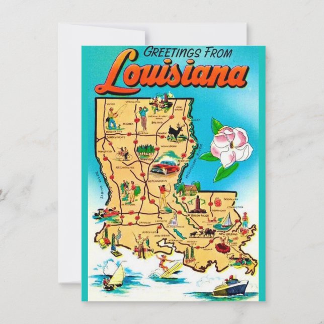 Vintage Louisiana Karta Flytta Announcement (Framsida)