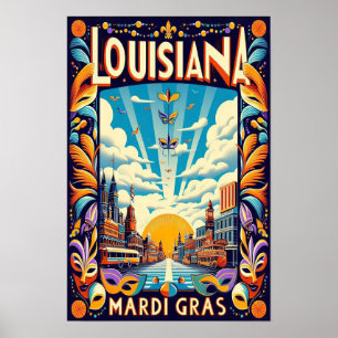 Vintage Louisiana Mardi Gras paradaffisch Poster
