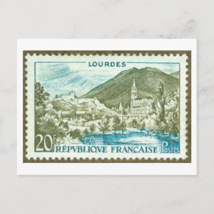 Vintage Lourdes, Frankrike, frimärke Vykort