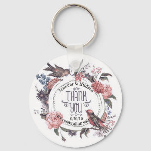 Vintage Love Bird Blommigt Tack Wedding Favor Nyckelring