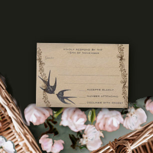 Vintage Love Bird Navy Bröllop OSA Kort