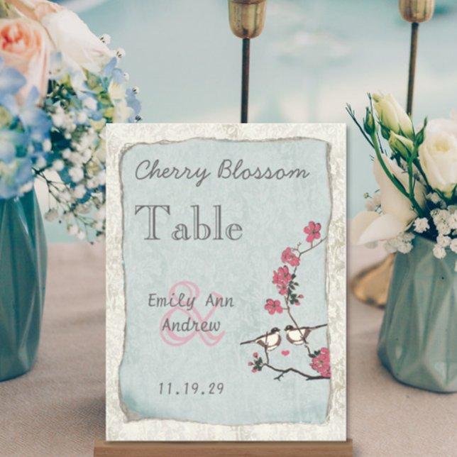 Vintage Love Bird Rosa Cherry Blommar Bordsnummer (Skapare uppladdad)