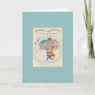 Vintage Love birds-årsjubileum för hälsning Kort