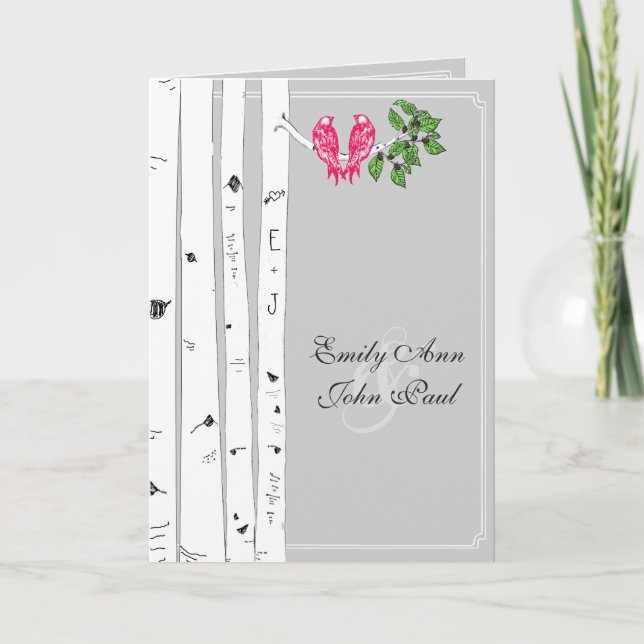 Vintage Love birds Birch Träd Bröllopsprogram Program (Framsida)