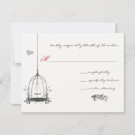 Vintage Love birds Birdcage Red Accents Bröllop OSA Kort
