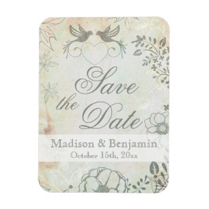 Vintage Love birds Bröllop spara datum Magnet