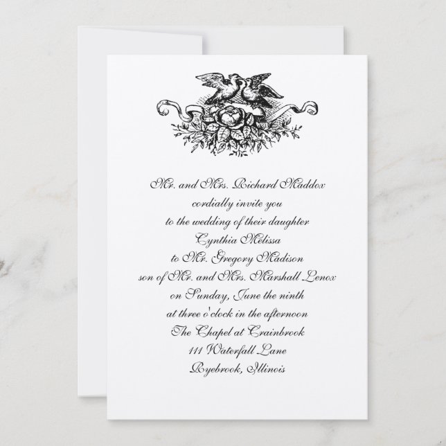 Vintage Love birds bröllopsinbjudan Inbjudningar (Framsida)