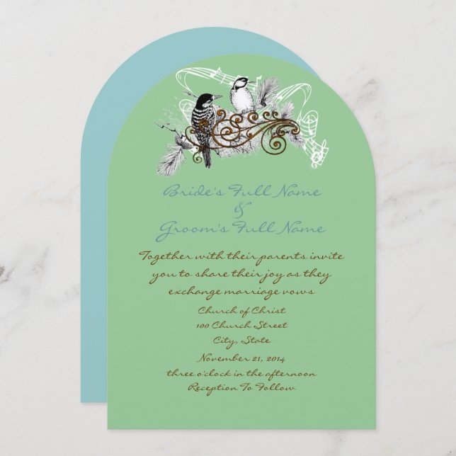 Vintage Love birds bröllopsinbjudan Inbjudningar (Fram/baksida)