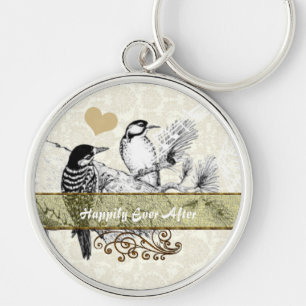 Vintage Love birds bröllopsinbjudan Rund Silverfärgad Nyckelring