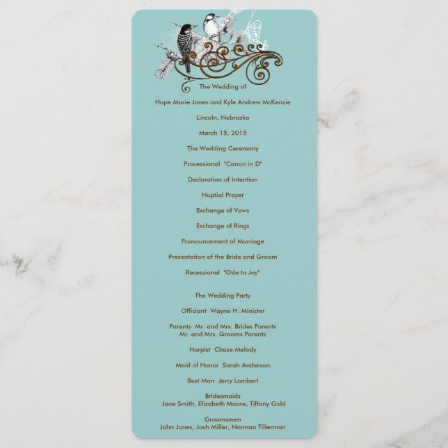 Vintage Love birds Bröllopsprogram Program (Framsida)