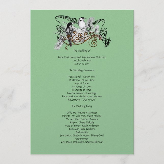 Vintage Love birds Bröllopsprogram Program (Framsida)
