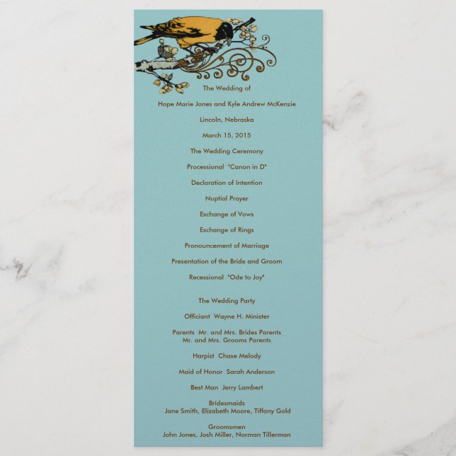 Vintage Love birds Bröllopsprogram Program (Framsida)