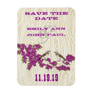 Vintage Love birds Cherry Blommar Spara datum Magnet