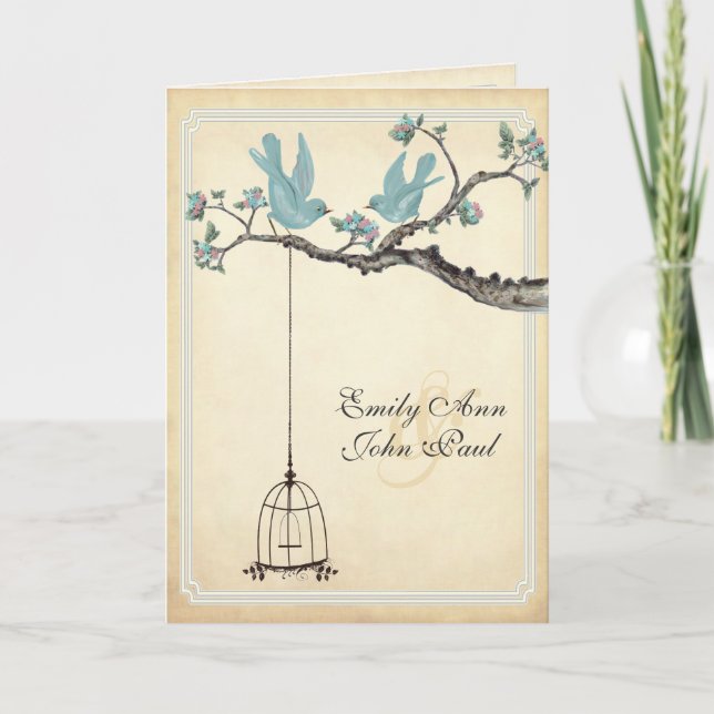 Vintage Love Birds Fågelbur Bröllopsinbjudningar Inbjudan (Framsida)