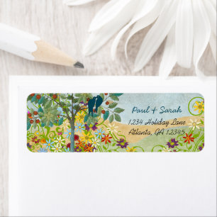 Vintage Love birds Fruit Träd Damask Backe Returadress Etikett