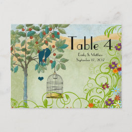 Vintage Love birds och Bröllop-nummerkort för fåge Vykort