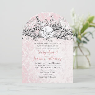 Vintage Love birds Rosa Oak Löv Rulla Bröllop Inbjudningar