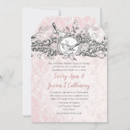 Vintage Love birds Rosa Oak Löv Rulla Bröllop Inbjudningar
