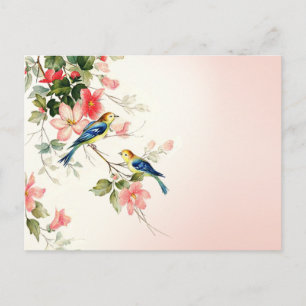 Vintage Love birds rosa vit Vykort