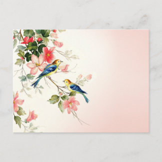 Vintage Love birds |  rosa vit Vykort