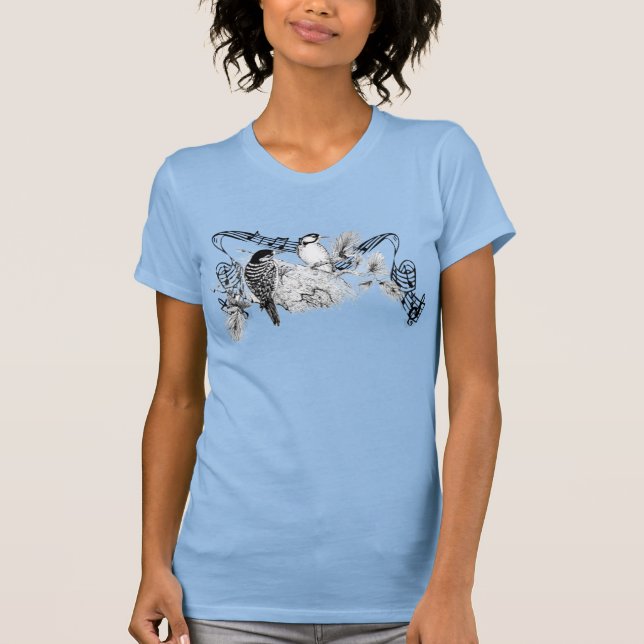 Vintage Love birds Rustic Woodpecker Bröllop Tee Shirt (Framsida)